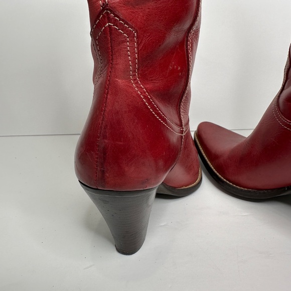 Steven Red Leather Cowboy Cowgirl Western Boots - Picture 10 of 16